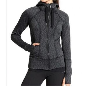 Athleta Space Dye Strength Hoodie 2 Jacket Full Zip Black Womens Size Small